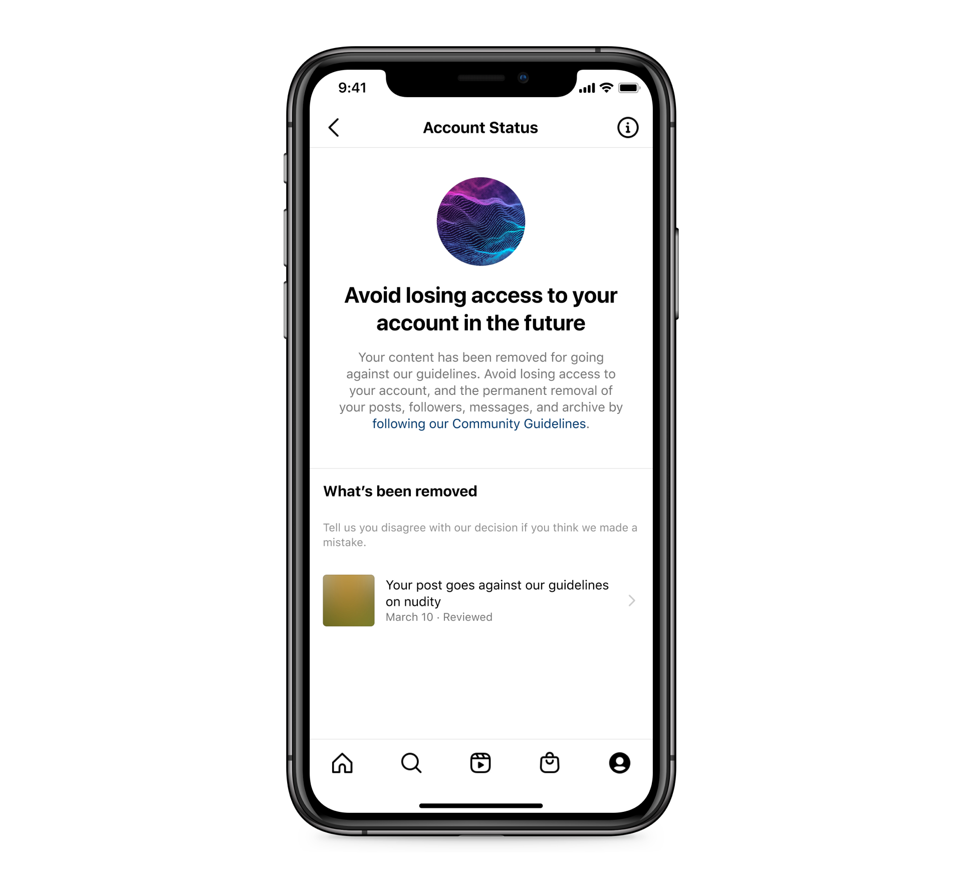 Product mock of Account Status on Instagram